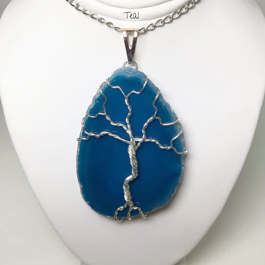 Tree of Life on Agate Slice Necklace - Silver Plated - Rocks and Gems Canada