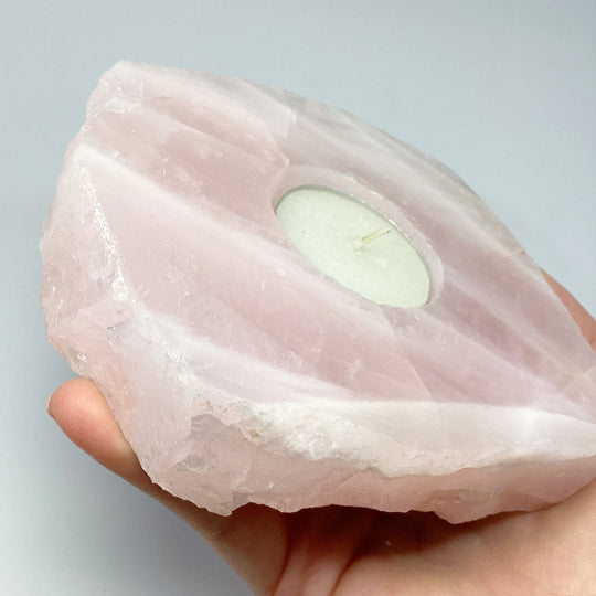 Rose Quartz Candle Holder - Rocks and Gems Canada