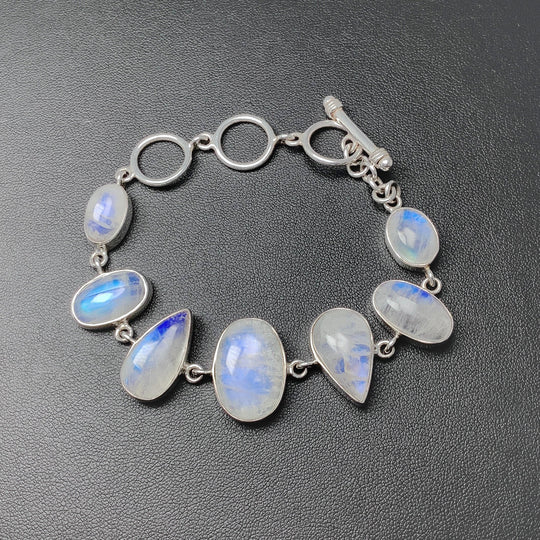 Rainbow Moonstone Sterling Silver Bracelet - Rocks and Gems Canada