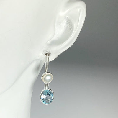 Blue Topaz and Pearl Dangle Earrings