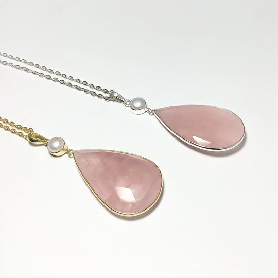 Faceted Rose Quartz and Pearl Pendant - Rocks and Gems Canada