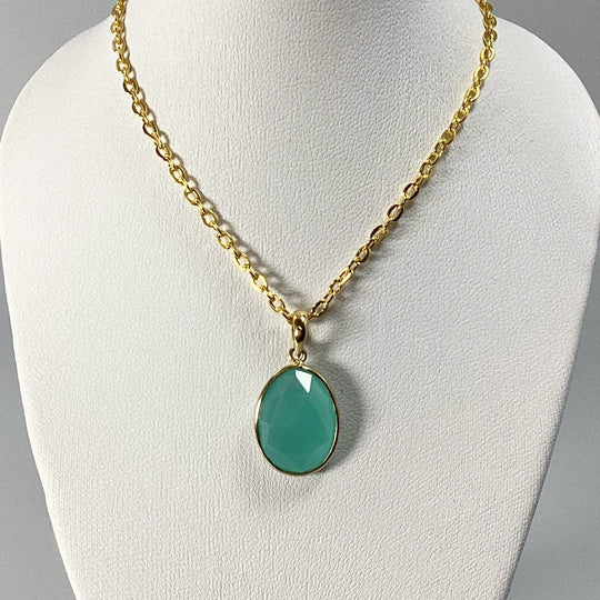 Green Chalcedony Gold Finish Pendant - Rocks and Gems Canada