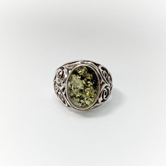 Green Amber Ring - Rocks and Gems Canada
