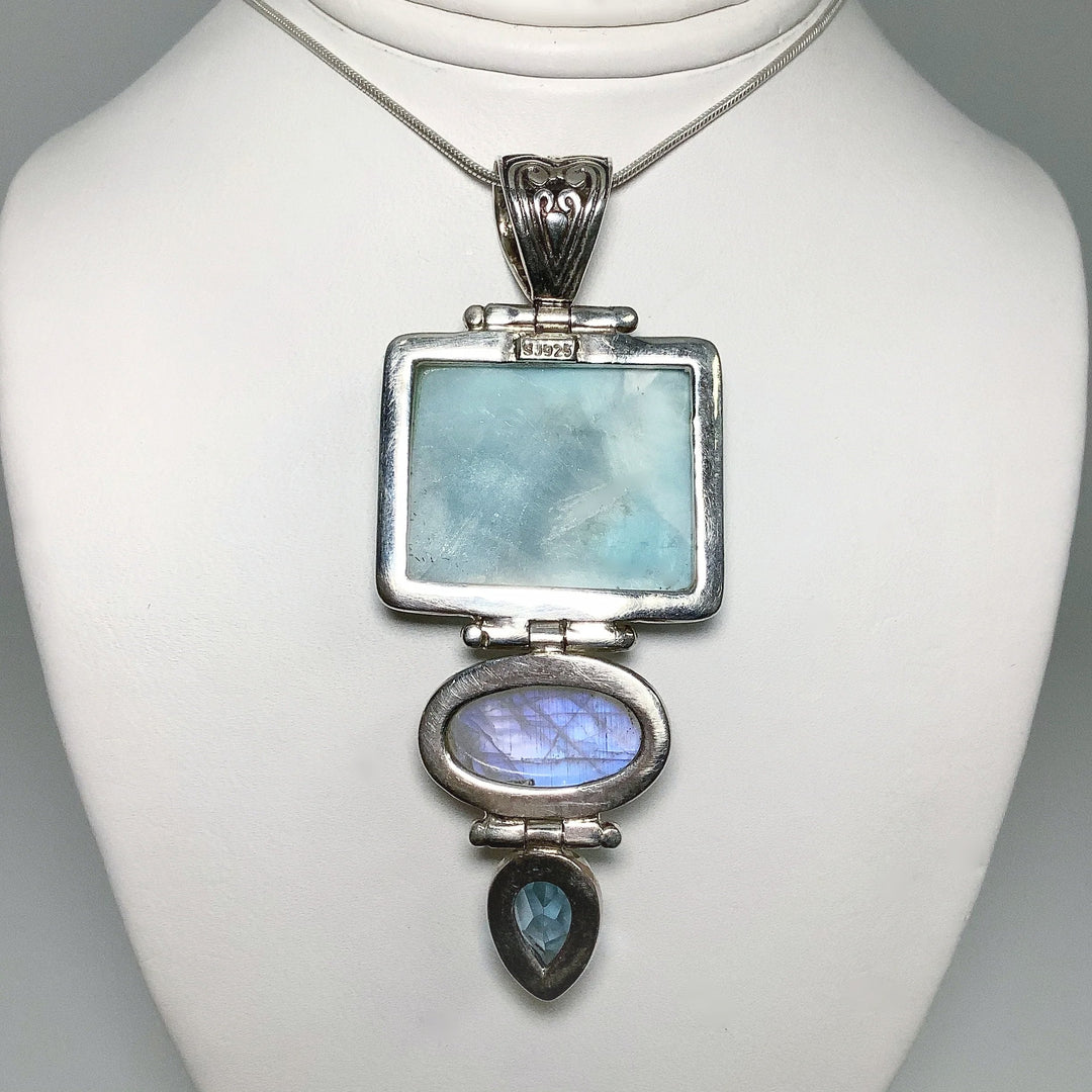 Larimar, Rainbow Moonstone and Blue Topaz Pendant - Rocks and Gems Canada