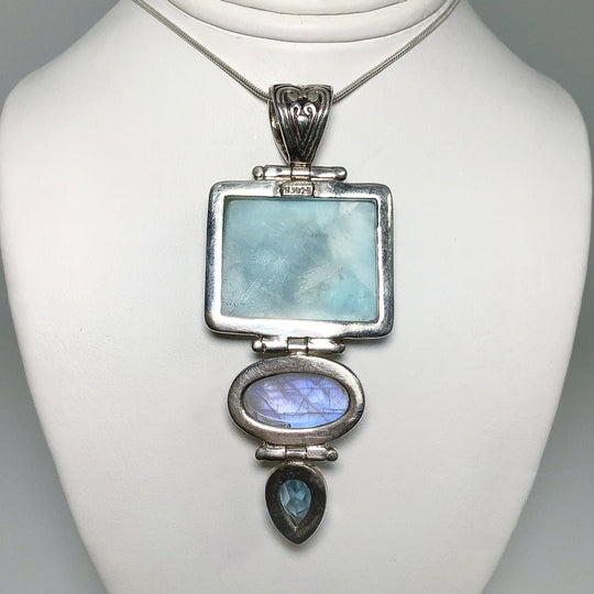Larimar, Rainbow Moonstone and Blue Topaz Pendant - Rocks and Gems Canada