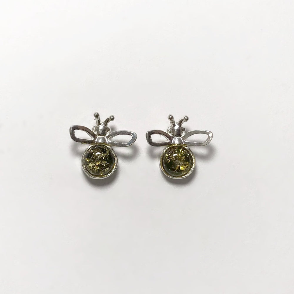Green Amber Stud Earrings - Rocks and Gems Canada