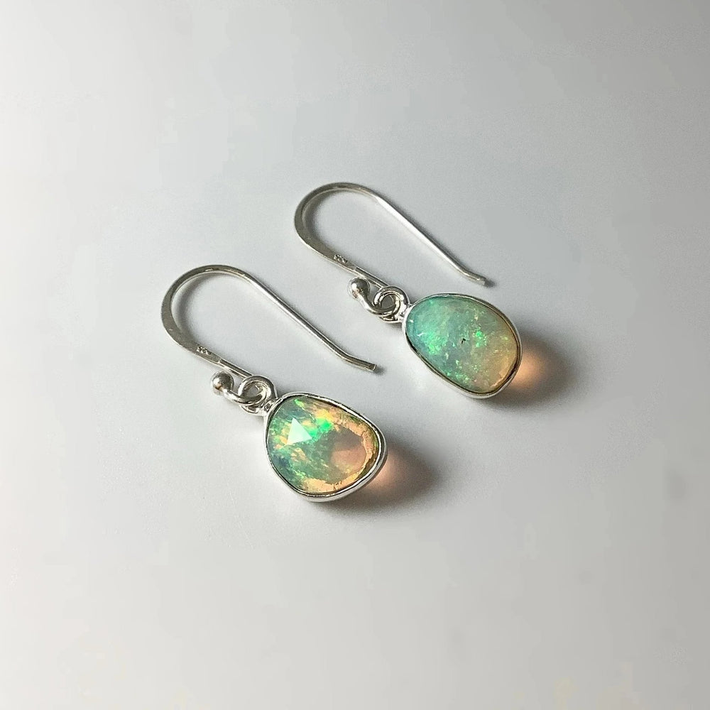Ethiopian Fire Opal Freeform Faceted Dangle Earrings - Rocks and Gems Canada