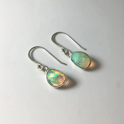 Ethiopian Fire Opal Freeform Faceted Dangle Earrings