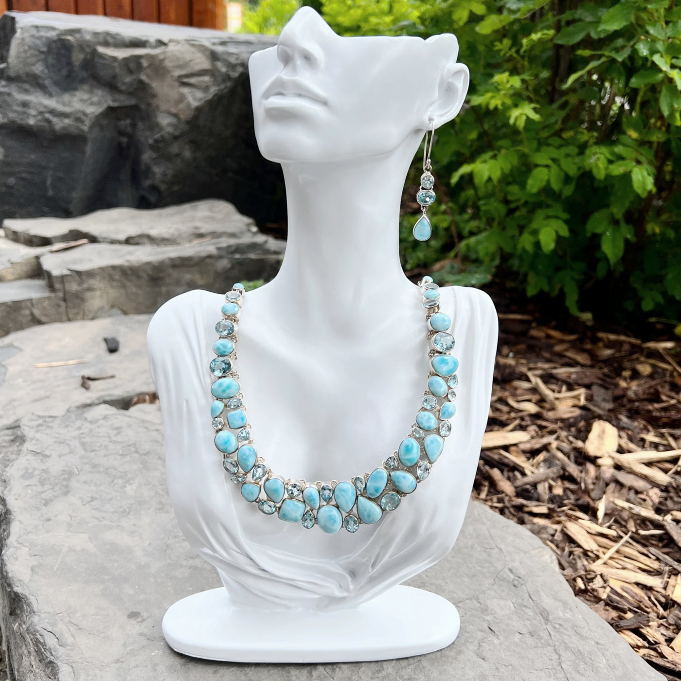 Larimar and Blue Topaz Necklace and Earrings Set