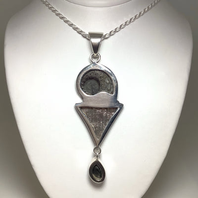 Muonionalusta Meteorite, Ammonite and Geode Pendant