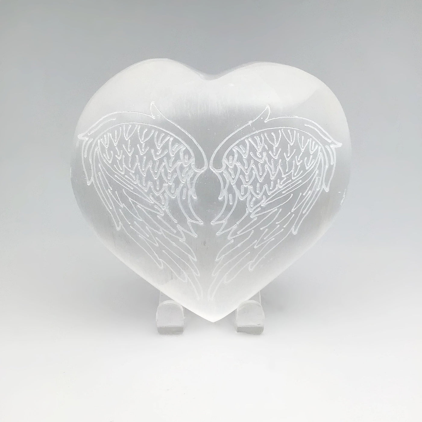Selenite Heart with Wing Engraving