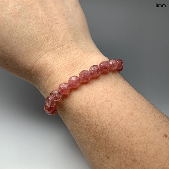 Strawberry Quartz Faceted Beaded Bracelet - Rocks and Gems Canada