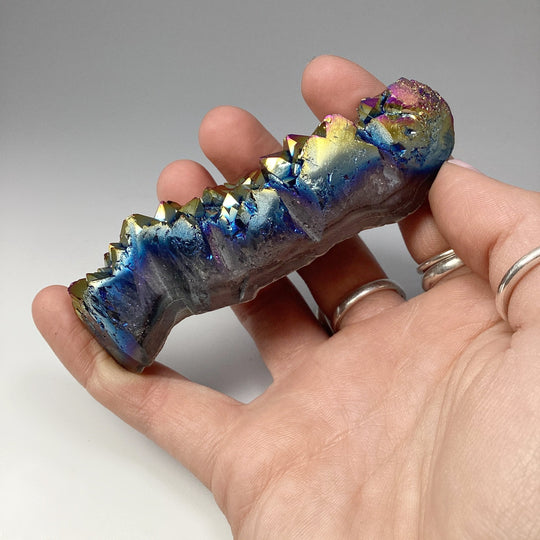 Rainbow Amethyst Druze Cluster Leaf Carving - Rocks and Gems Canada