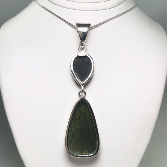 Moldavite with Black Tourmaline Pendant - Rocks and Gems Canada