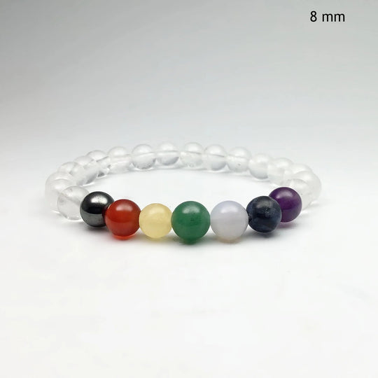 Milky Quartz Beaded Bracelet with Chakra Beads - Rocks and Gems Canada