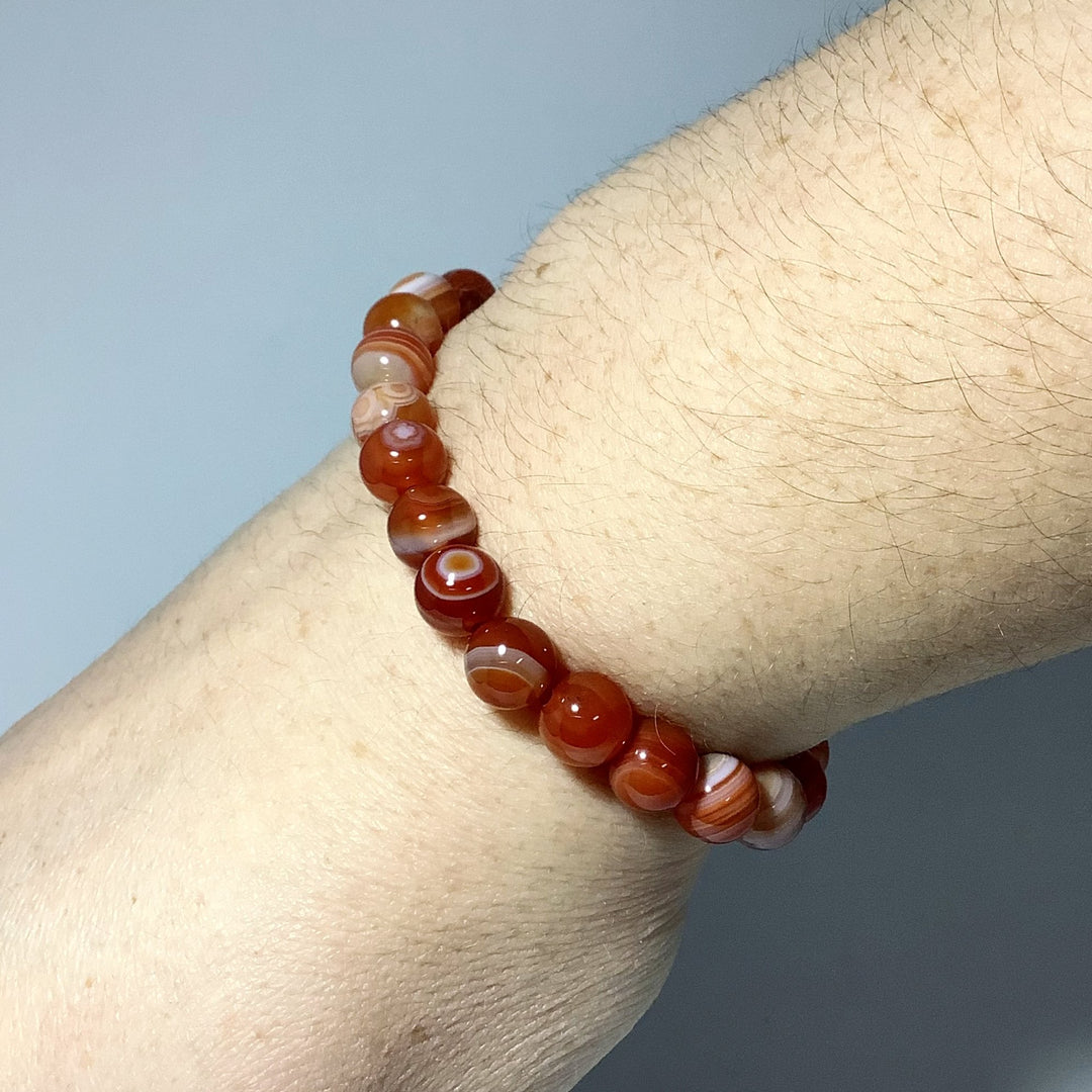 Banded Carnelian Agate Beaded Bracelet - 8mm - Rocks and Gems Canada