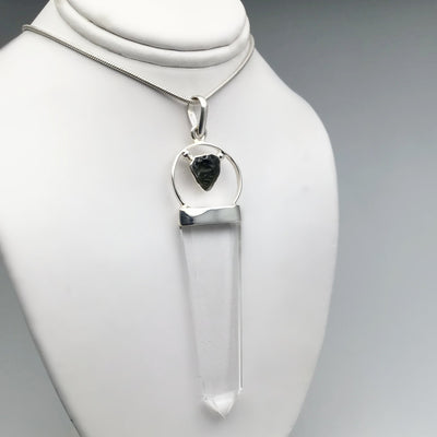 Moldavite and Quartz Point Pendant