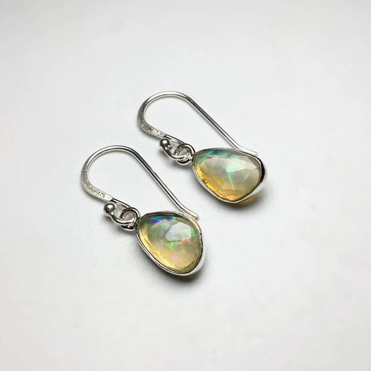 Ethiopian Fire Opal Freeform Faceted Dangle Earrings - Rocks and Gems Canada