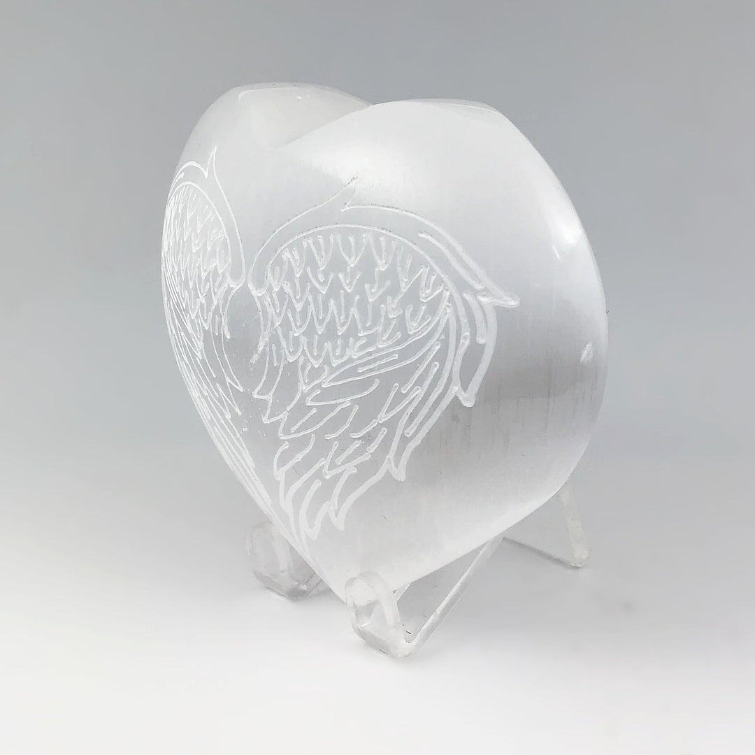 Selenite Heart with Angel Wing Engraving - Rocks and Gems Canada