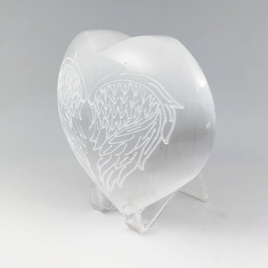 Selenite Heart with Angel Wing Engraving - Rocks and Gems Canada