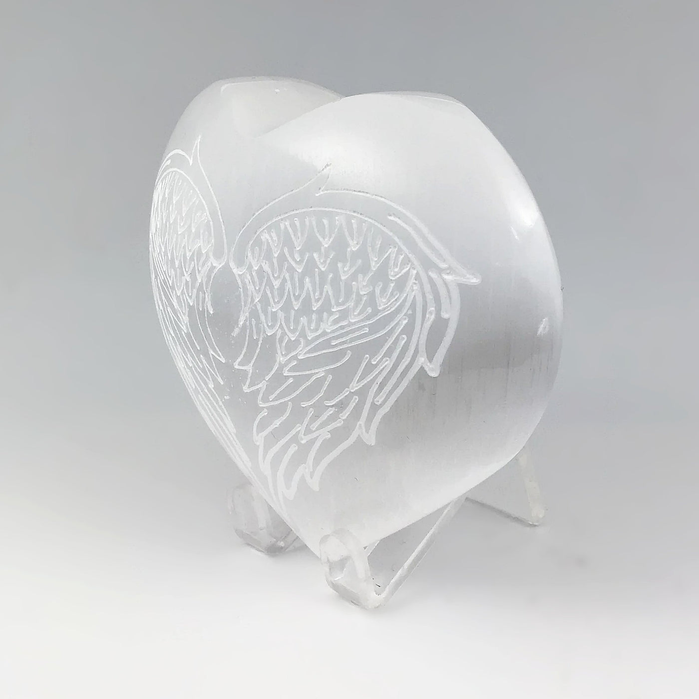 Selenite Heart with Wing Engraving