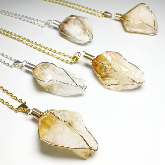 Wire Wrapped Citrine Necklace - Rocks and Gems Canada