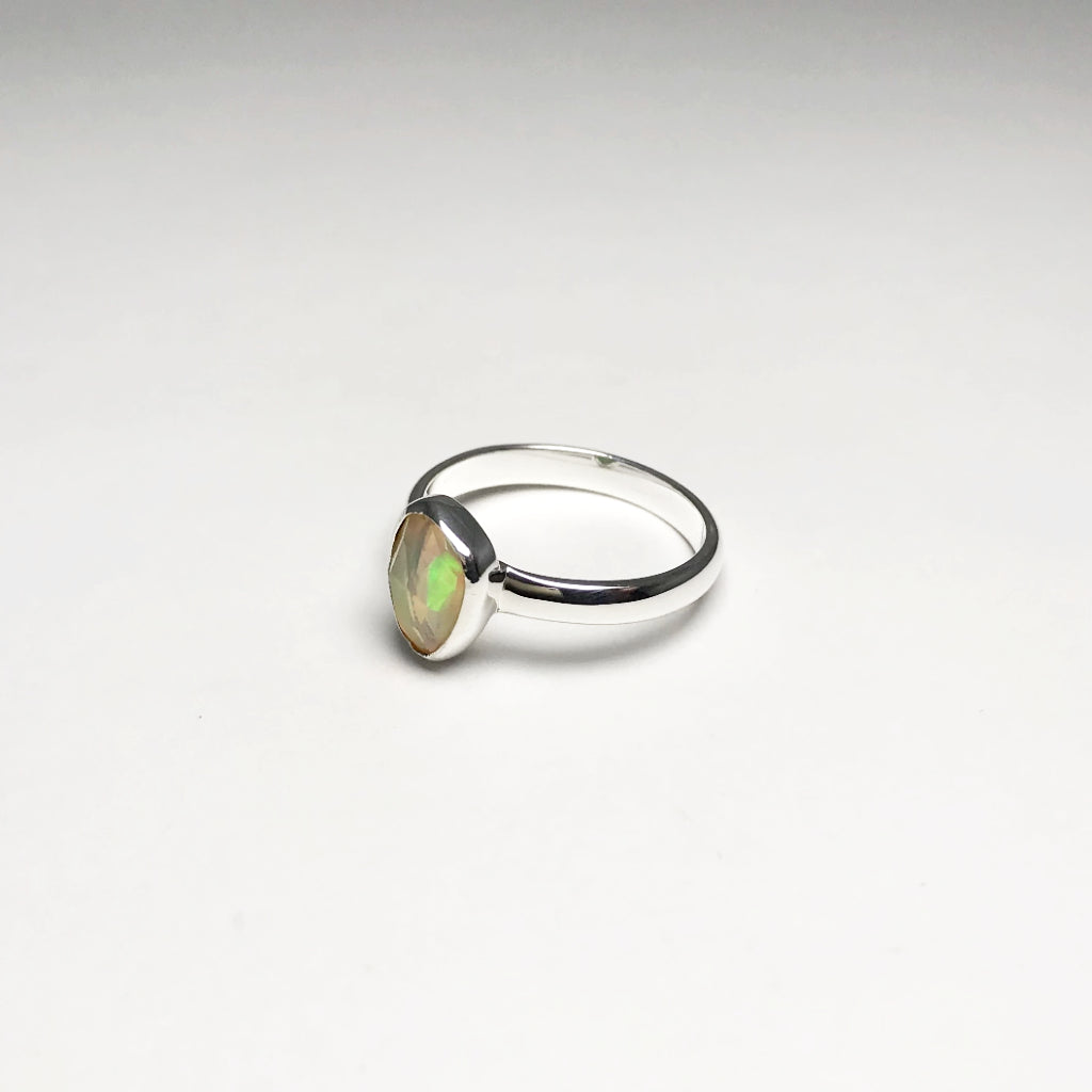 Freeform Faceted Ethiopian Fire Opal Ring