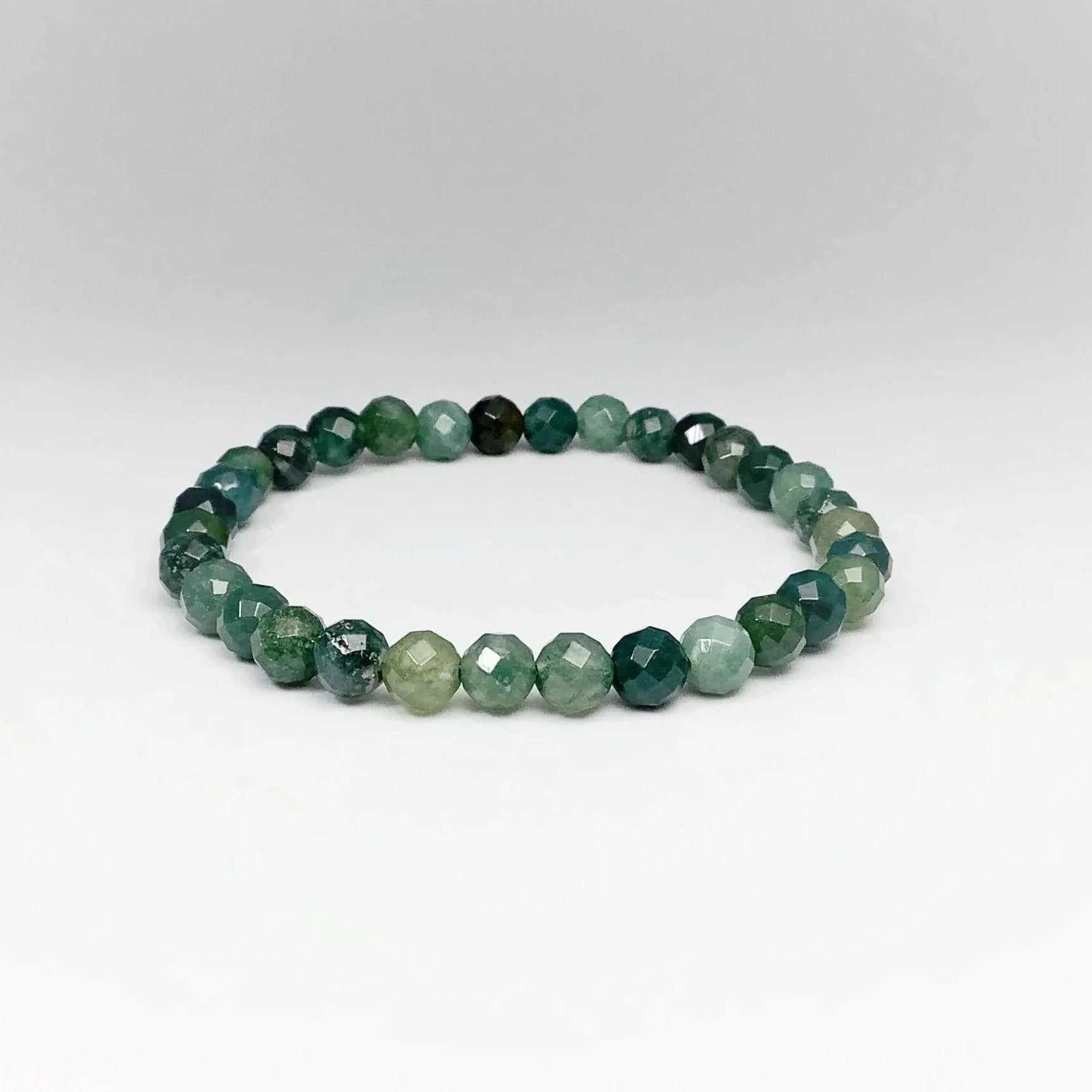 Moss Agate Faceted Beaded Bracelet - Rocks and Gems Canada