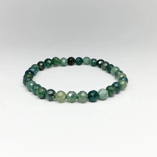 Moss Agate Faceted Beaded Bracelet - Rocks and Gems Canada