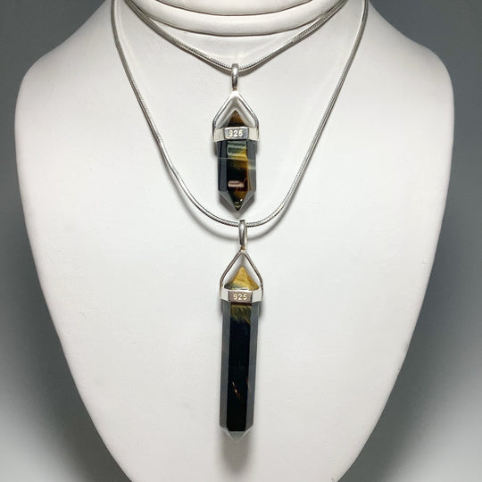 Blue Gold Tiger Eye Double Terminated Point Pendant - Rocks and Gems Canada