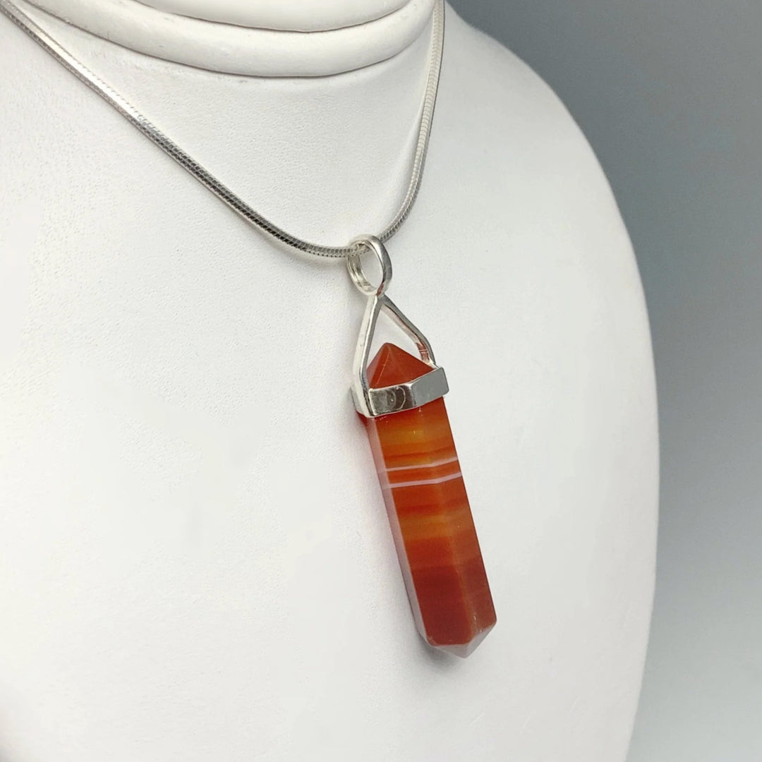 Banded Carnelian Agate Double Terminated Point Pendant - Rocks and Gems Canada