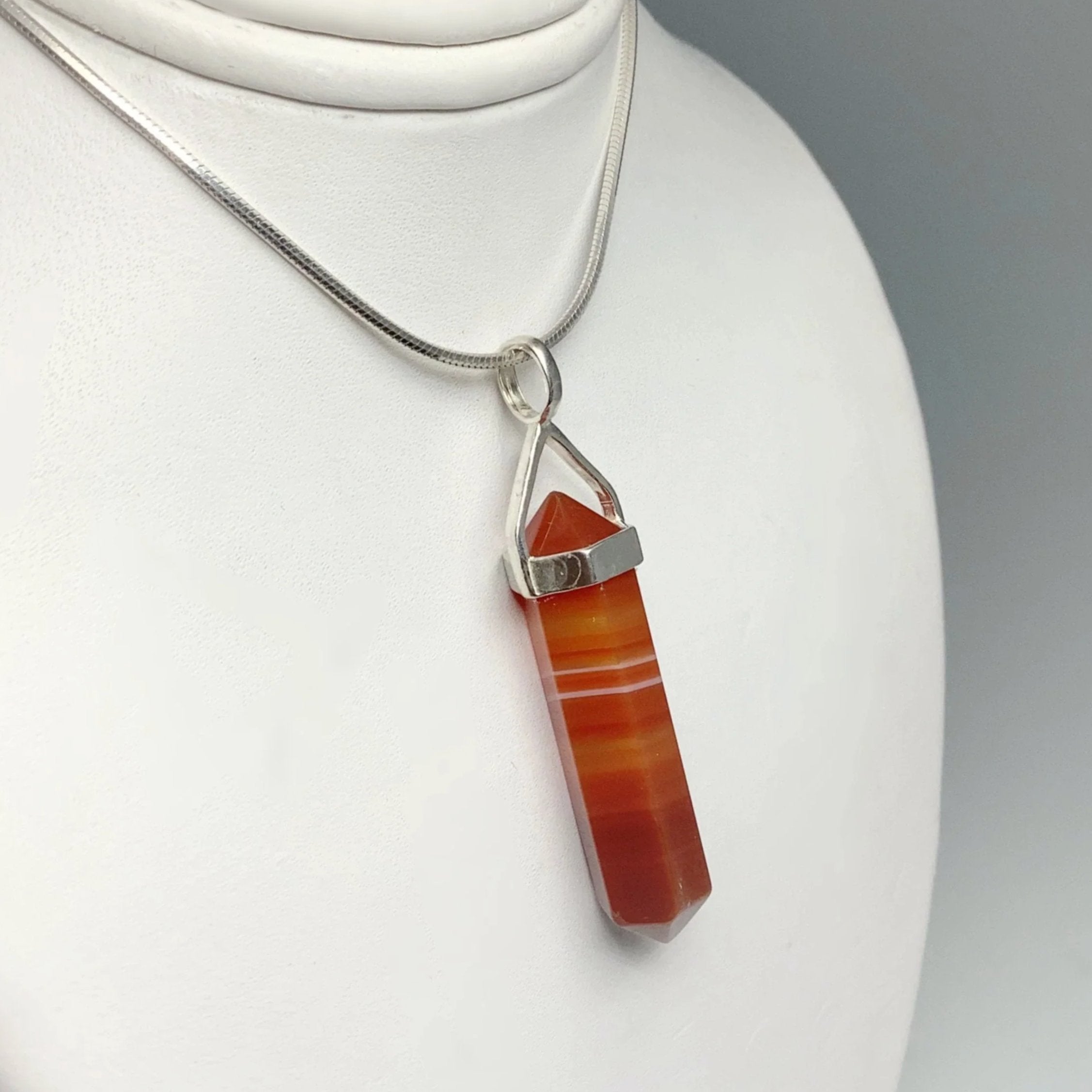 Banded Carnelian Agate Double Terminated Point Pendant - Rocks and Gems Canada