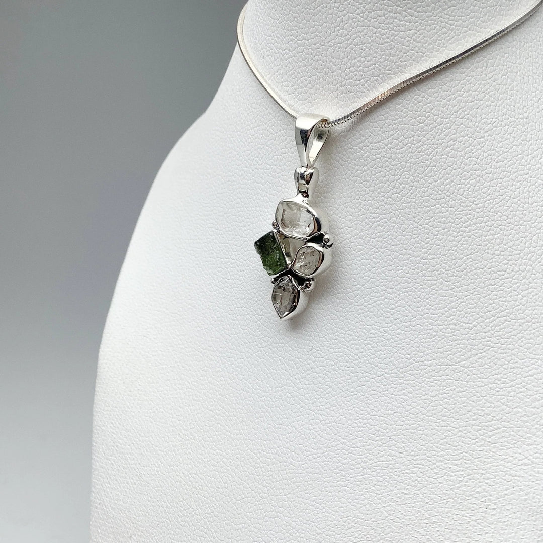 Moldavite and Herkimer Diamond Pendant - Rocks and Gems Canada