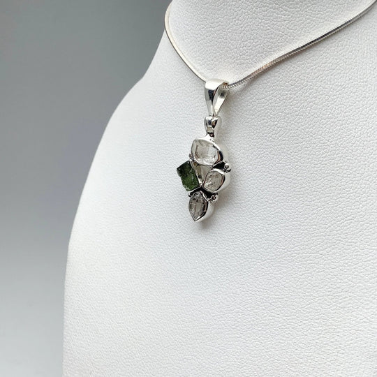 Moldavite and Herkimer Diamond Pendant - Rocks and Gems Canada