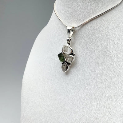 Moldavite and Herkimer Diamond Pendant