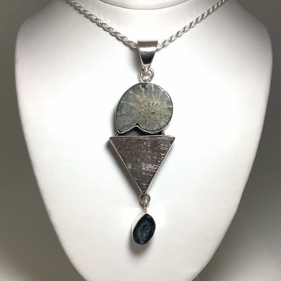 Muonionalusta Meteorite, Ammonite and Geode Pendant