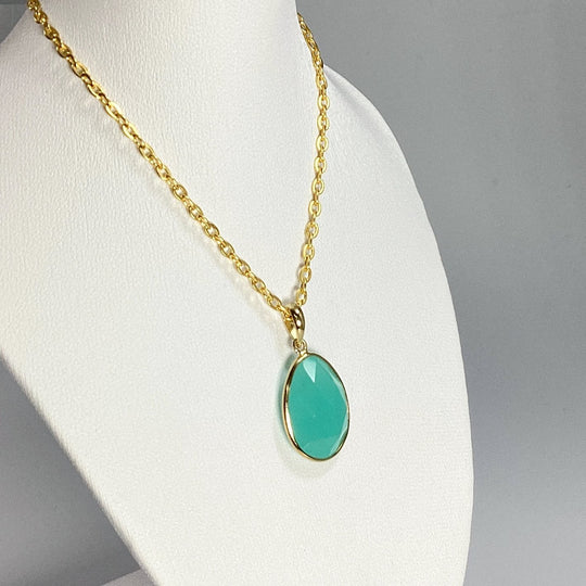 Green Chalcedony Gold Finish Pendant - Rocks and Gems Canada