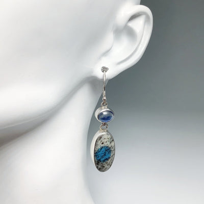 K2 Granite Azurite and Kyanite Dangle Earrings