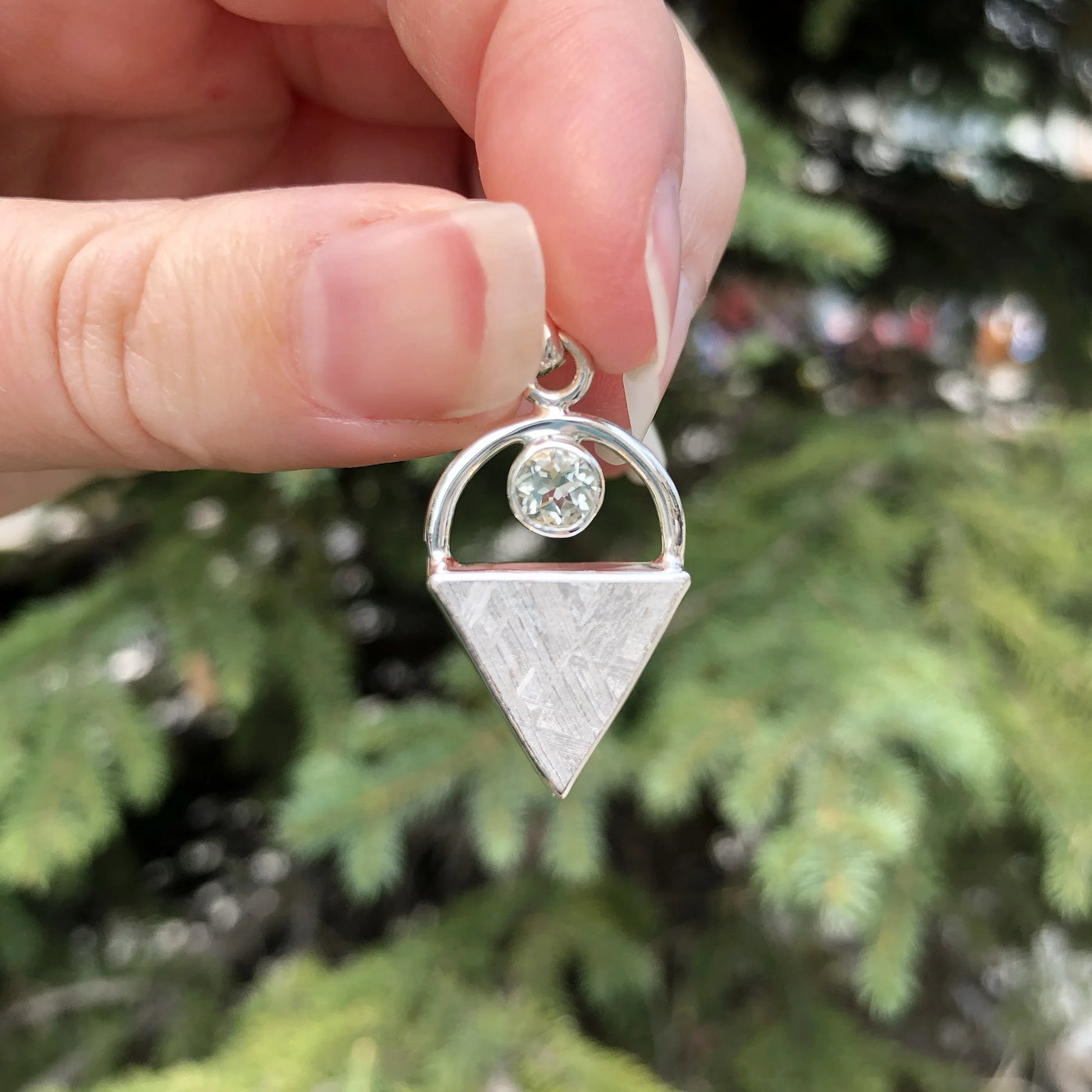 Muonionalusta Meteorite and Green Amethyst Pendant