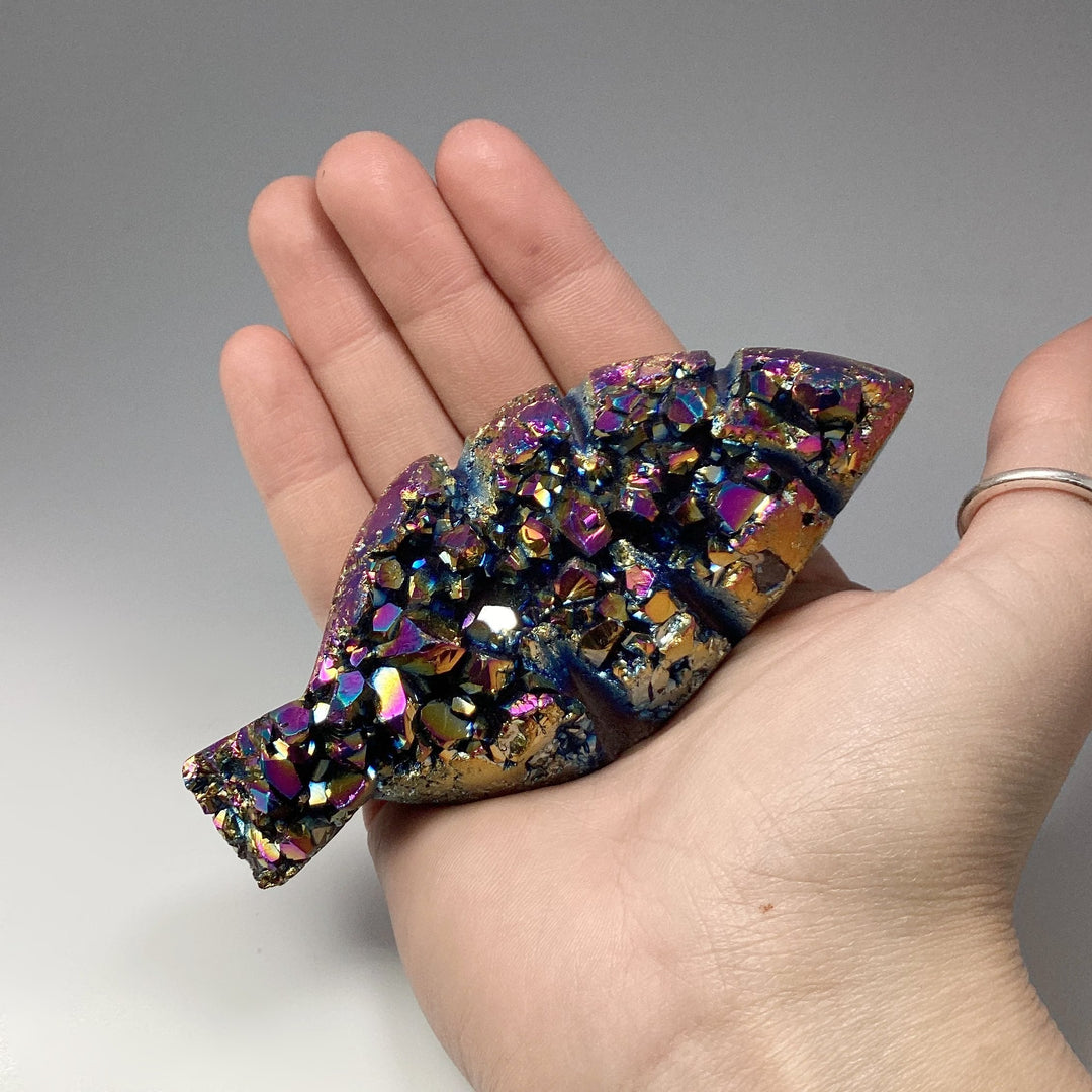 Rainbow Amethyst Druze Cluster Leaf Carving - Rocks and Gems Canada
