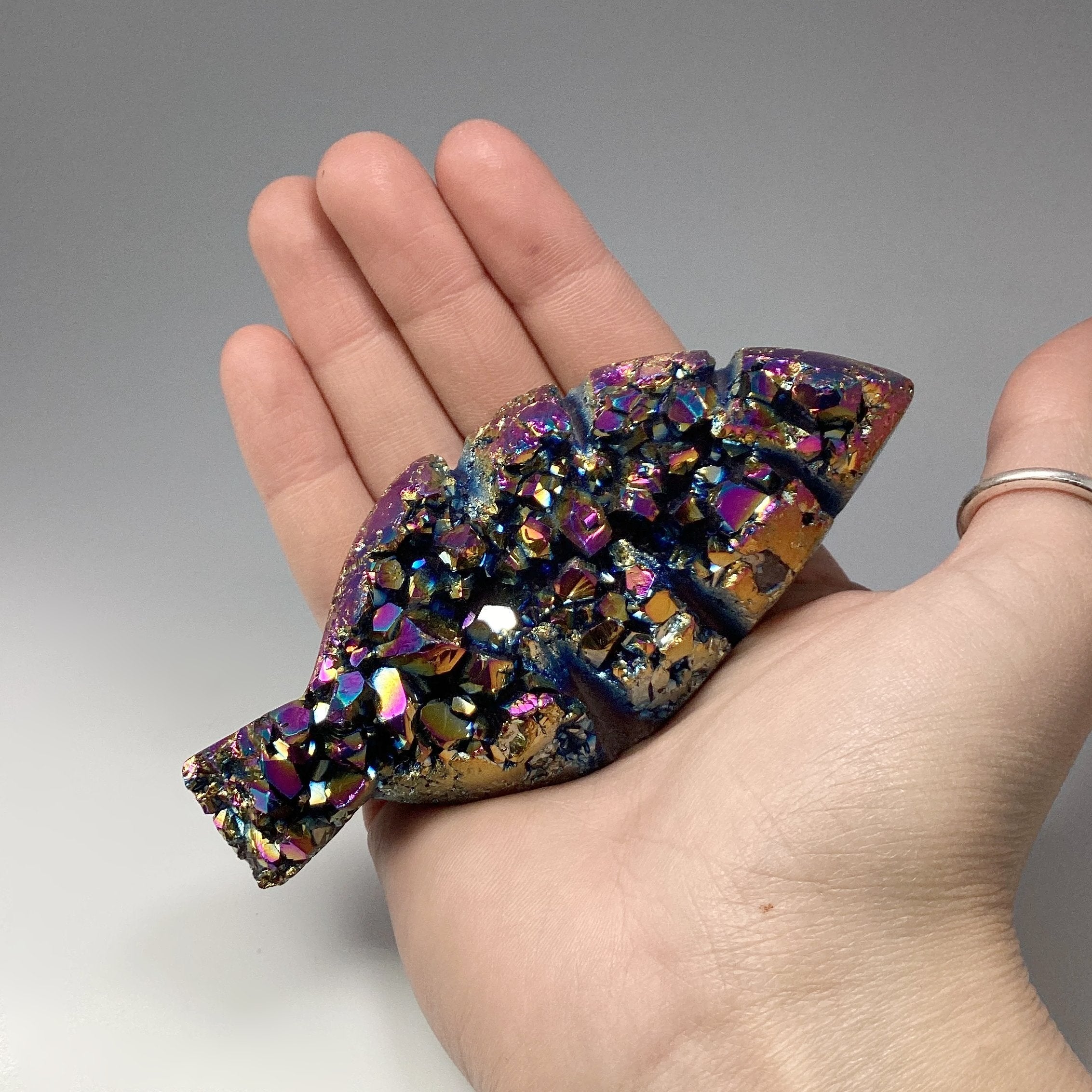 Rainbow Amethyst Druze Cluster Leaf Carving - Rocks and Gems Canada