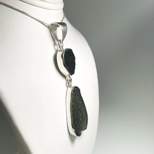 Moldavite with Black Tourmaline Pendant - Rocks and Gems Canada
