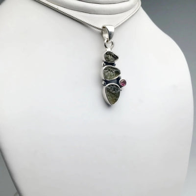 Moldavite and Pink Tourmaline Pendant