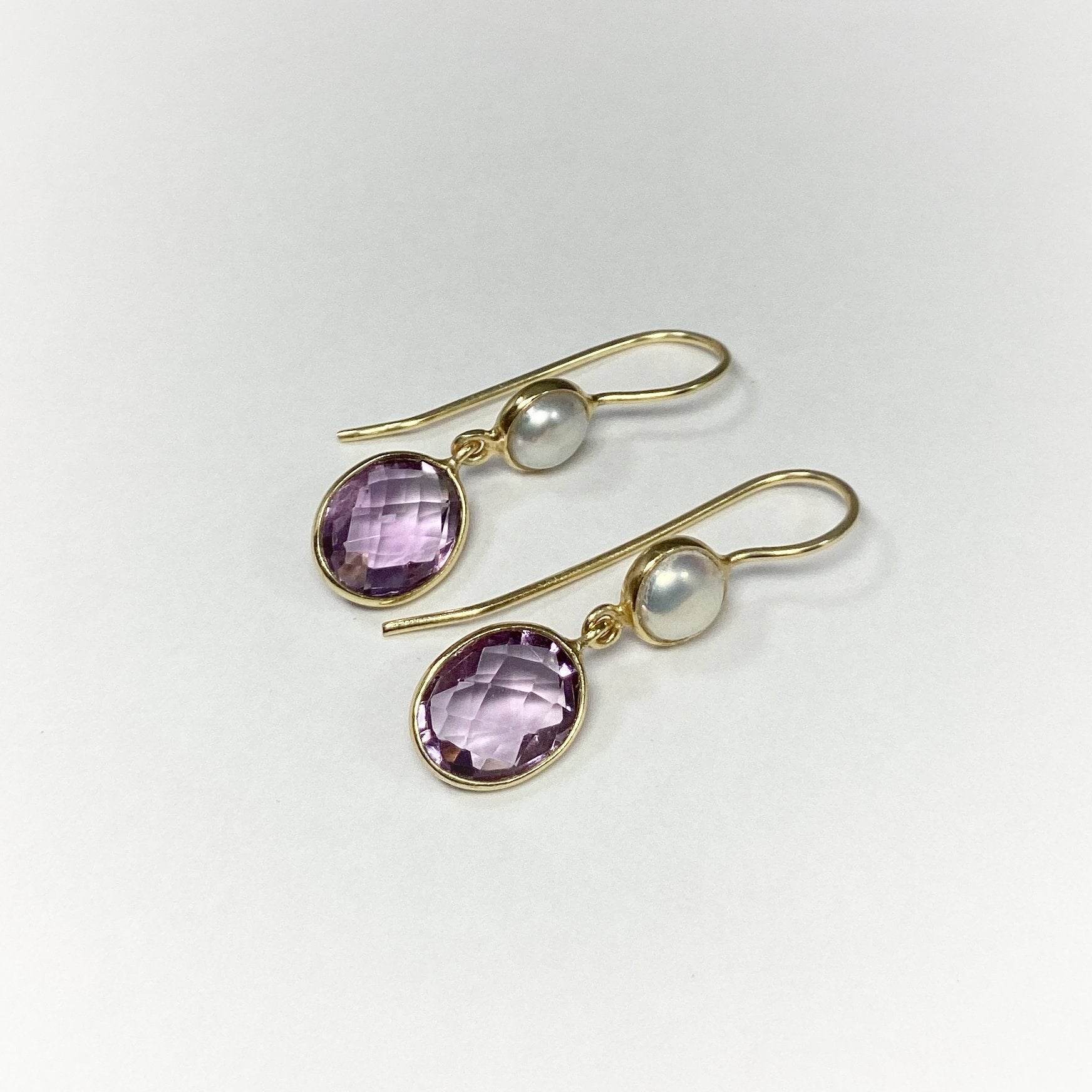 Amethyst and Pearl Dangle Earrings - Rocks and Gems Canada