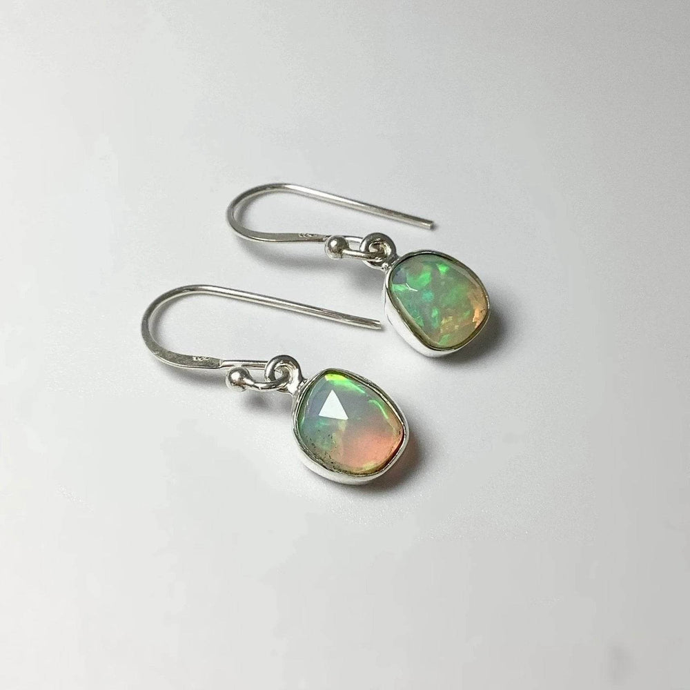 Ethiopian Fire Opal Freeform Faceted Dangle Earrings - Rocks and Gems Canada