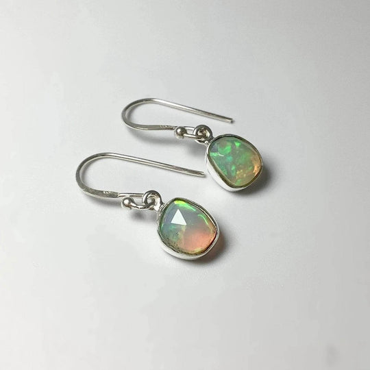 Ethiopian Fire Opal Freeform Faceted Dangle Earrings - Rocks and Gems Canada