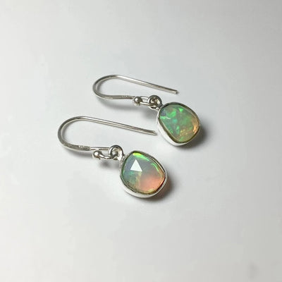 Ethiopian Fire Opal Freeform Faceted Dangle Earrings