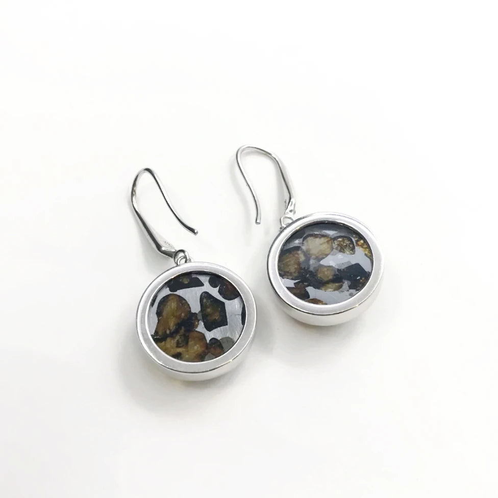 Sericho Meteorite and Cubic Zirconia Dangle Earrings