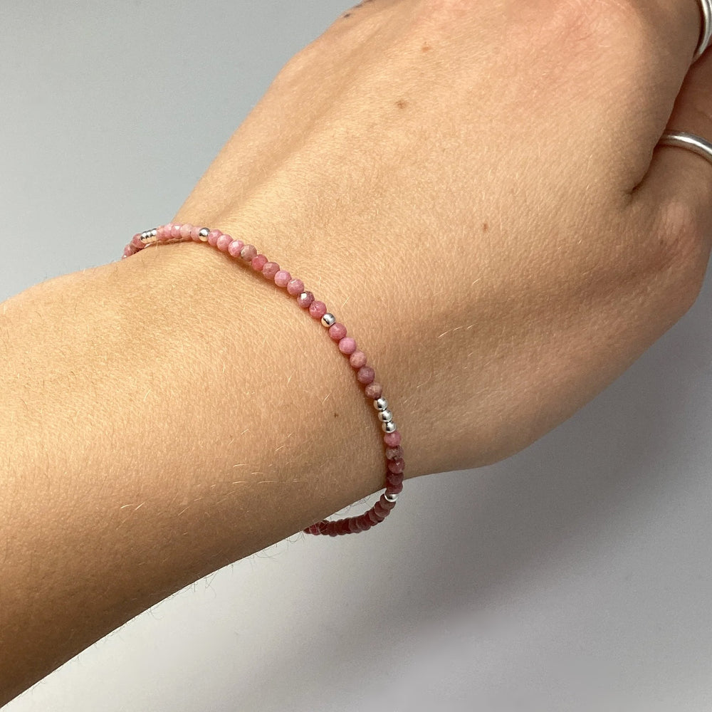Rhodonite Sterling Silver Beaded Bracelet - Rocks and Gems Canada
