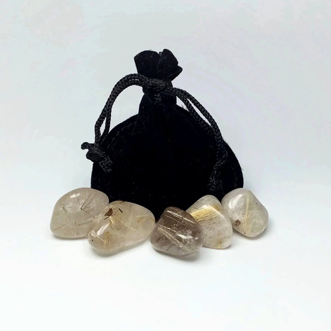 Rutilated Quartz Small Tumbles Pouch - Rocks and Gems Canada